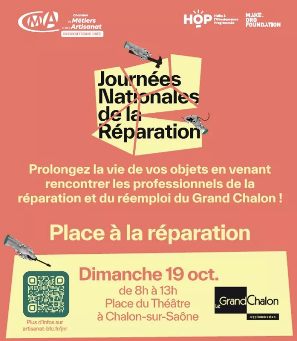 Venez faire réparer vos objets ! Rendez-vous Place du théâtre à Chalon le 19 octobre 