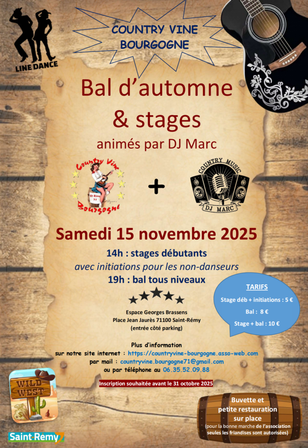Country Vine Bourgogne - Bal d'automne et stages le 15 novembre à Saint-Rémy 