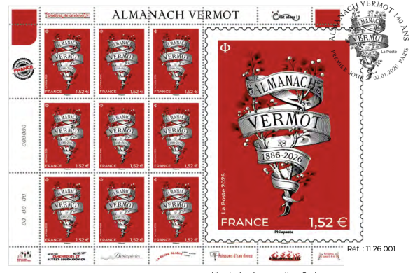Le 5 janvier 2026, La Poste émet un timbre sur le célèbre Almanach Vermot à l’occasion de ses 140 ans !