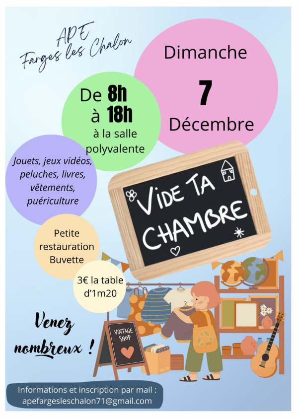Vide ta chambre le dimanche 7 décembre à Farges-les-Chalon