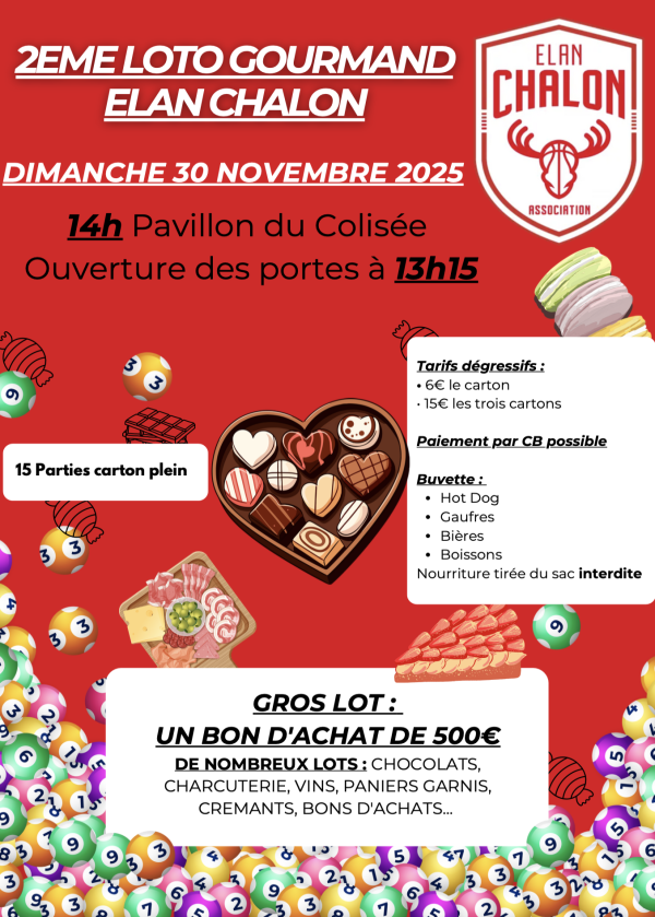 Le loto gourmand de l'Elan Chalon association vous donne rendez-vous ce dimanche 