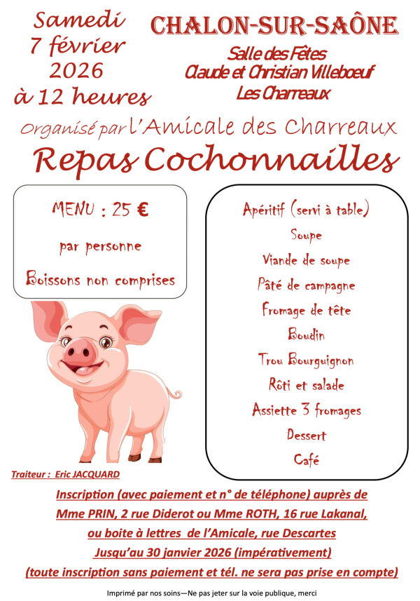 Le repas cochonnailles de l'amicale des Charreaux organisé le samedi 7 février 