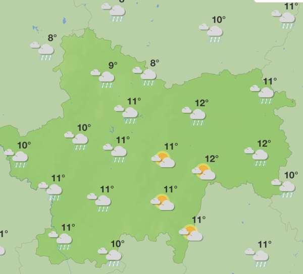 Le retour de la pluie en Saône et Loire avec des maximales à 12°C la semaine prochaine 