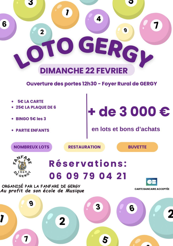 A noter sur vos agendas - Loto de la fanfare de Gergy le 22 février 