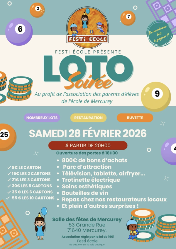 Festi'Ecole de Mercurey annonce son loto le samedi 28 février 