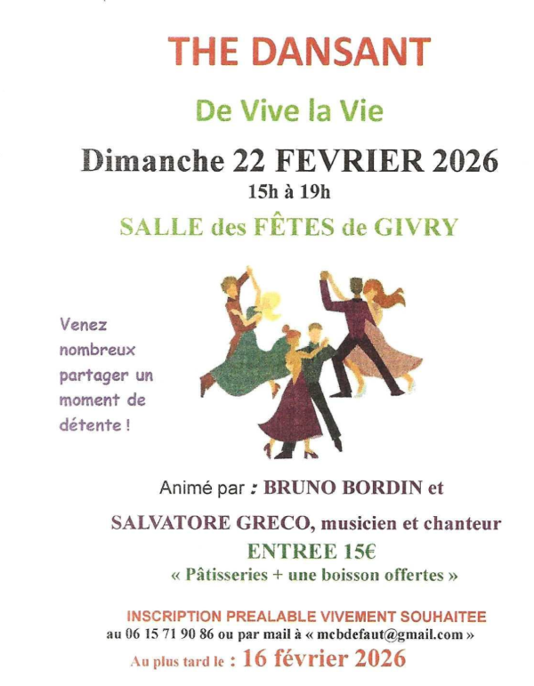 Thé dansant le dimanche 22 février à la salle des fêtes de Givry 