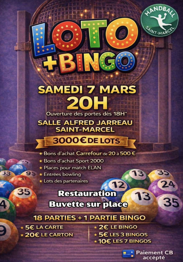 Loto - bingo du Handball Club Saint-Marcel le samedi 7 mars 