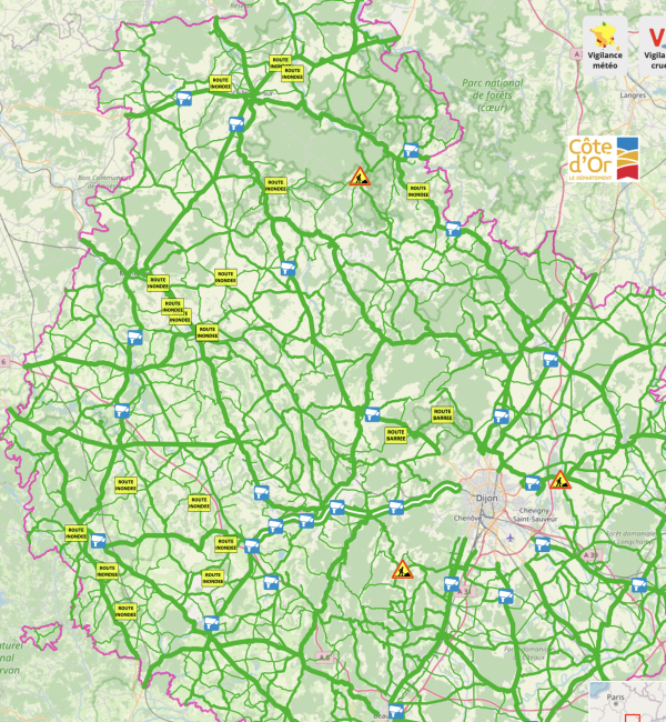 TEMPETE NILS - Prudence si vous devez vous rendre en Côte d'Or... de nombreuses routes inondées ou coupées par des chutes d'arbres 