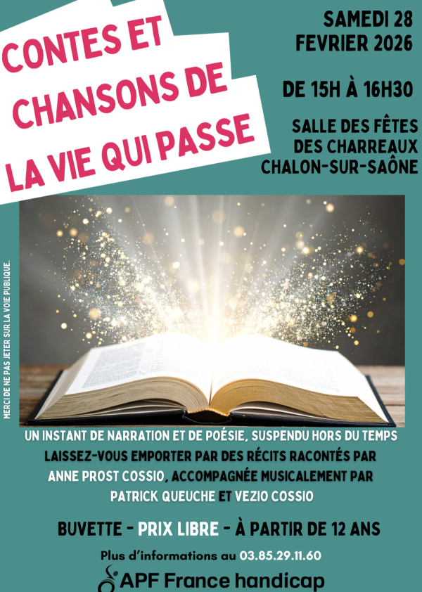 Contes et chansons de la vie qui passe - le 28 février à la salle des fêtes des Charreaux 