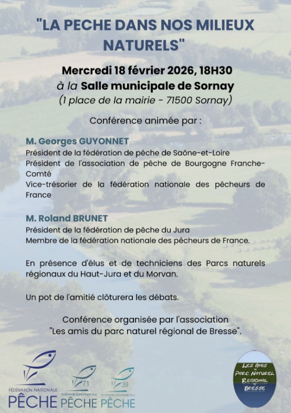 La pêche dans nos milieux naturels - Une conférence proposée ce mercredi à Sornay 