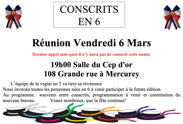Réunion des conscrits en 6 ce vendredi à Mercurey 