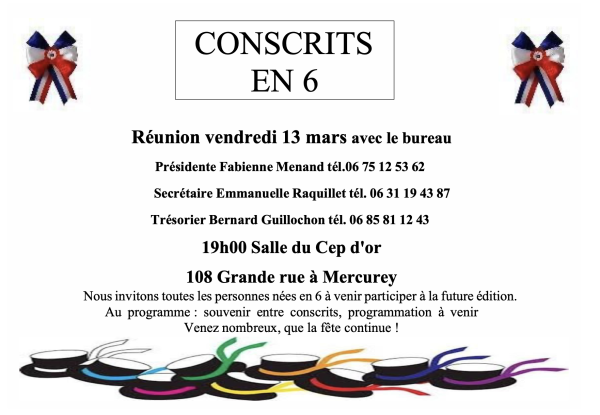 Réunion des conscrits en 6 à Mercurey ce vendredi 