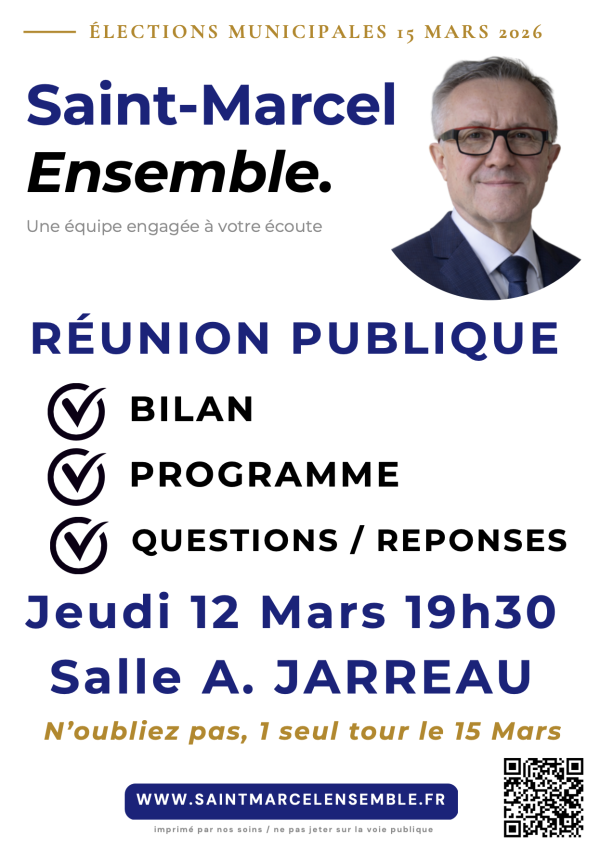 MUNICIPALES 2026 - SAINT-MARCEL - Réunion publique de Saint-Marcel Ensemble ce jeudi 12 mars 