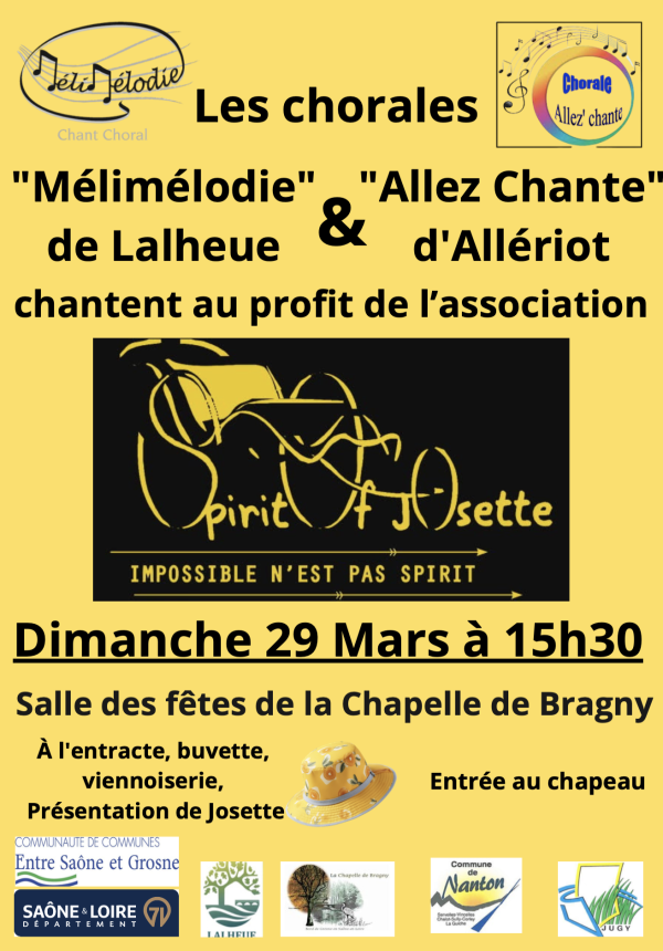 Les chorales "Mélimélodie" et "Allez Chante" en concert au profit de Spirit of Josette le 29 mars 