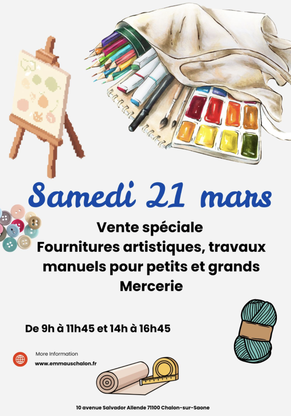EMMAUS CHALON - Vente spéciale fournitures artistiques et mercerie ce samedi 