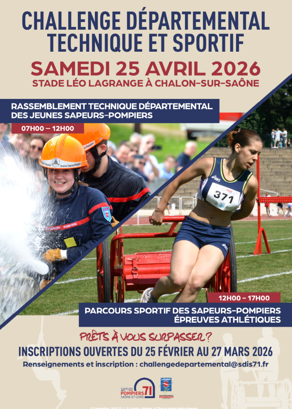 Le challenge départemental technique et sportif des sapeurs-pompiers de Saône et Loire se tiendra à Chalon le samedi 25 avril 