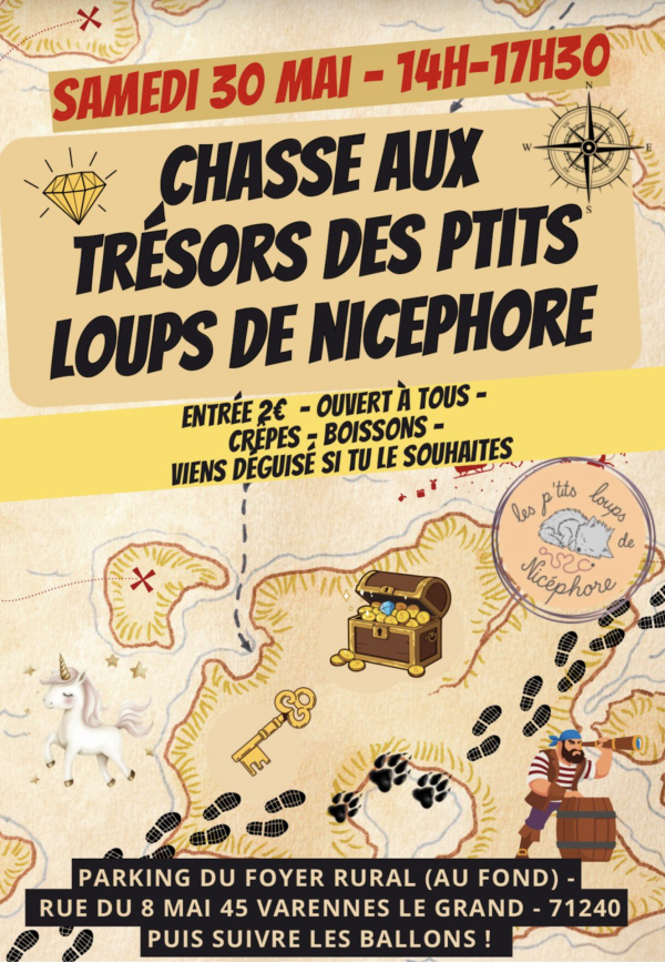 L’association « Les P’tits Loups de Nicéphore » organise une grande chasse aux trésors le samedi 30 mai