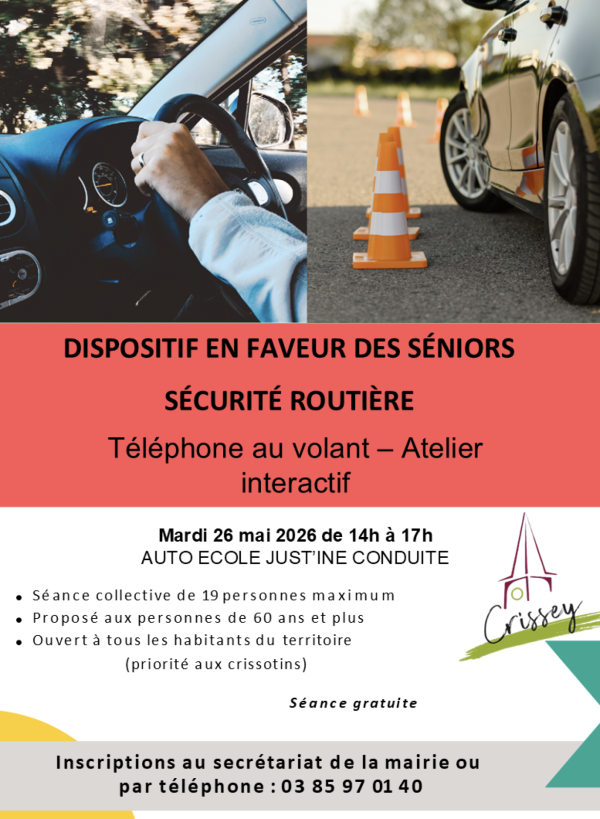 Atelier sécurité routière proposé le 26 mai à Crissey - à destination des seniors 