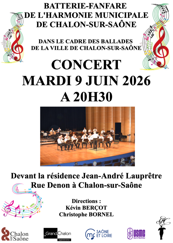 La batterie-fanfare de l'harmonie municipale de Chalon en concert le mardi 9 juin 