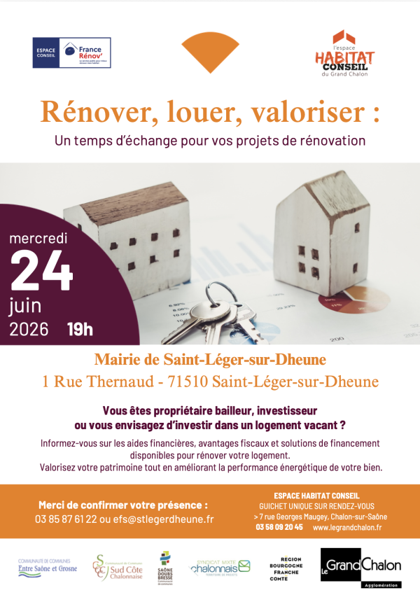 Rénover, louer, valoriser - Un temps d'échanges pour vos projets de rénovation le 24 juin à Saint-Léger-sur-Dheune