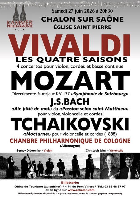 La Philharmonie de Chambre de Cologne en concert ce 27 juin en l'Eglise Saint-Pierre