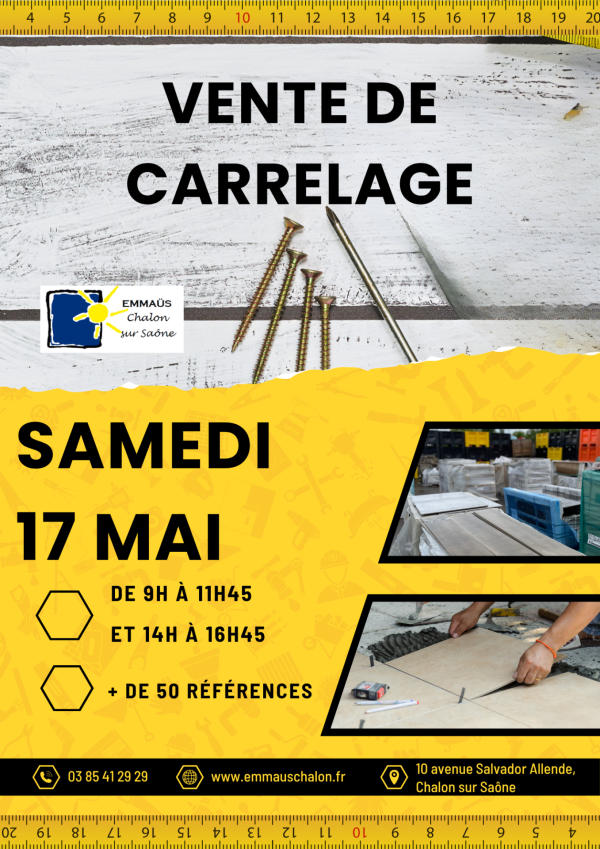 Emmaüs Chalon organise le samedi 17 mai à une vente spéciale « Carrelage »