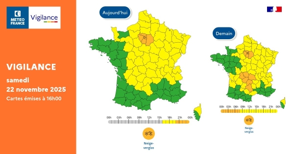 Neige et verglas : l'Ile-de-France en vigilance orange dès samedi 20 heures, six départements du Massif central à partir de minuit