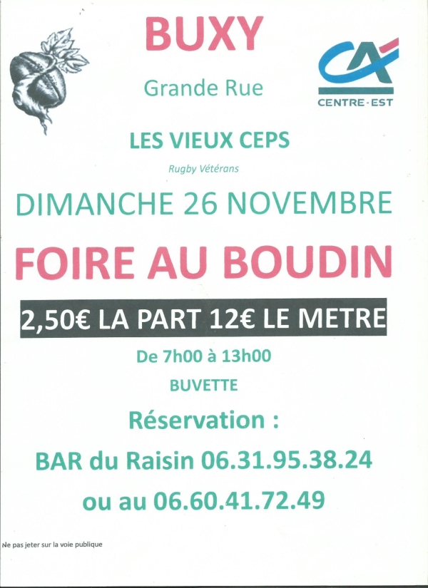 Foire au boudin le dimanche 26 novembre à Buxy