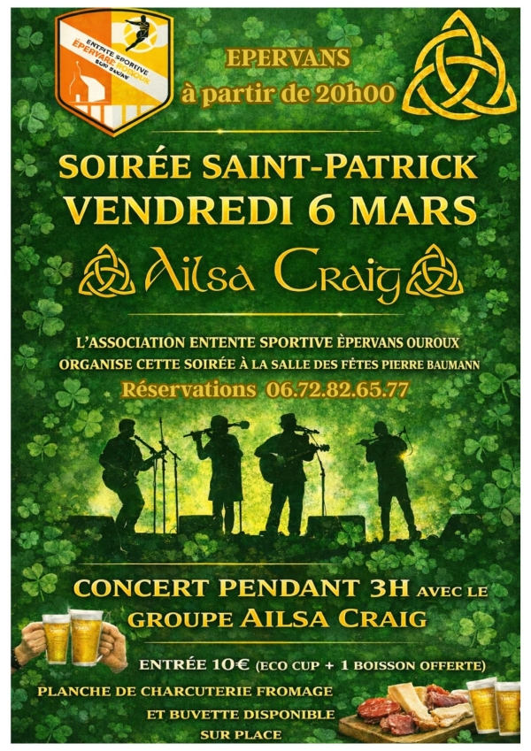 Soirée de la Saint-Patrick à Epervans le 6 mars 