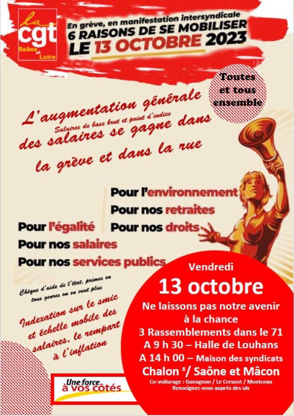 MOBILISATION DU 13 OCTOBRE - La CGT appelle à la mobilisation  ce vendredi 