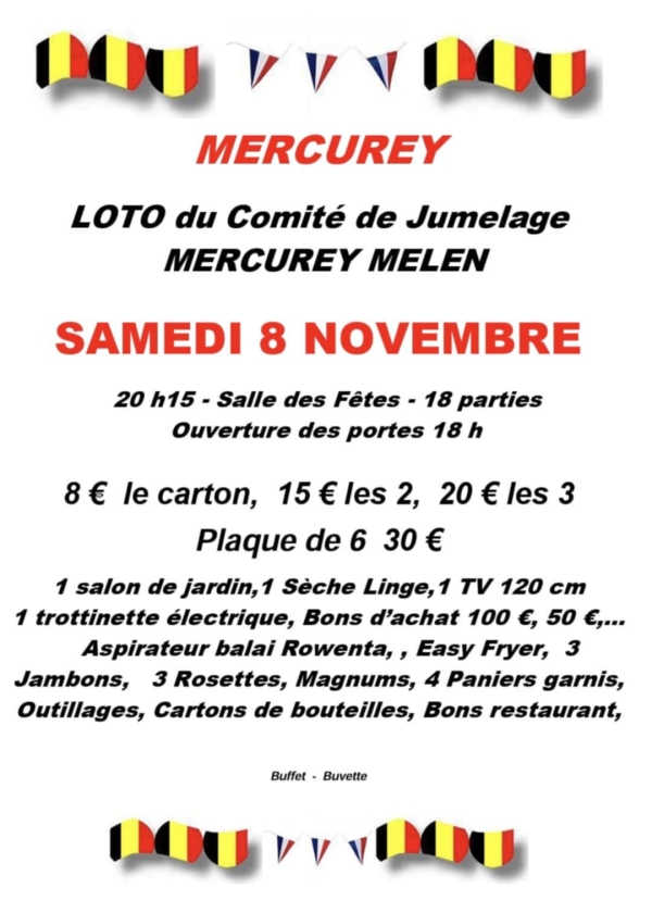 Le loto du comité de jumelage de Mercurey est organisé le 8 novembre 