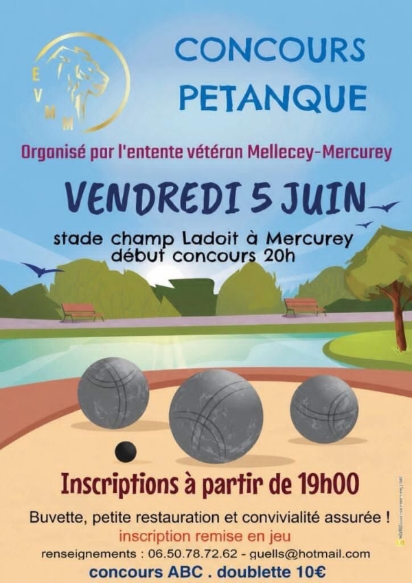 L'Entente Vétéran Mellecey-Mercurey organise son concours de pétanque en nocturne le 5 juin 