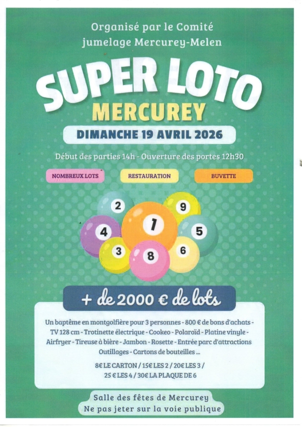 Le grand loto du comité de jumelage de Mercurey c'est ce dimanche 