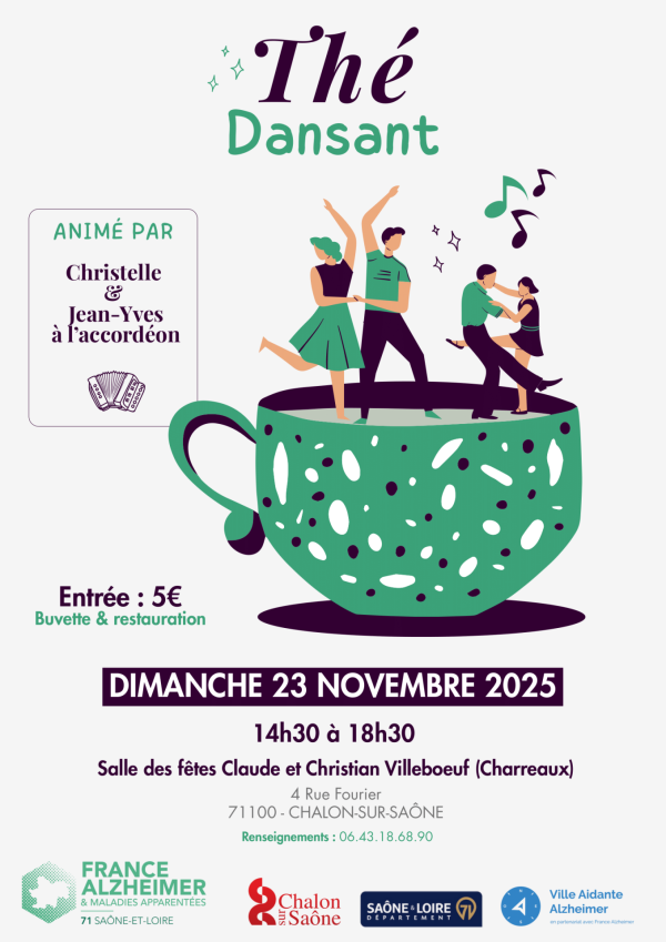 France Alzheimer Saône-et-Loire, organise son prochain thé dansant le dimanche 23 novembre