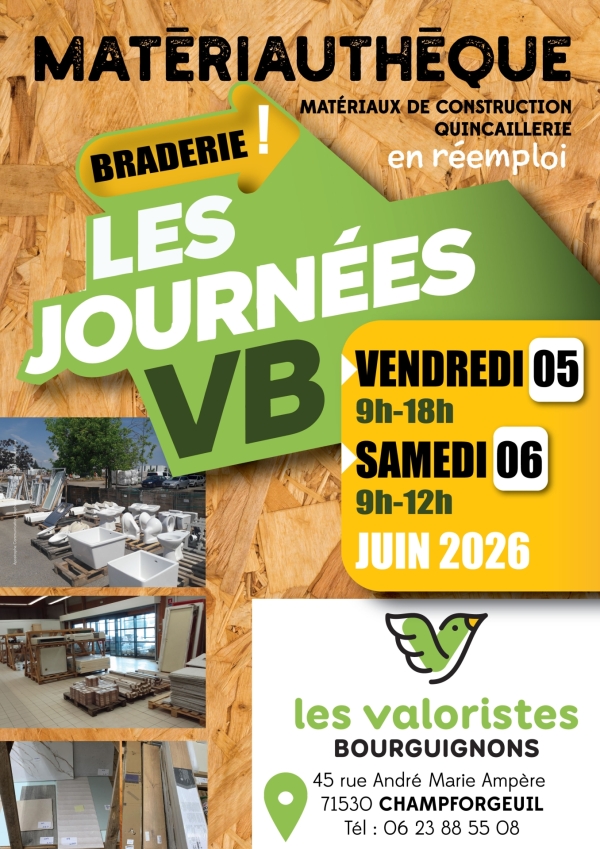 Grande braderie de matériaux les 5 et 6 juin à la matériauthèque des Valoristes Bourguignons 