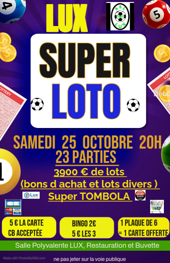 Le super loto de l'AS Lux annoncé le samedi 25 octobre 