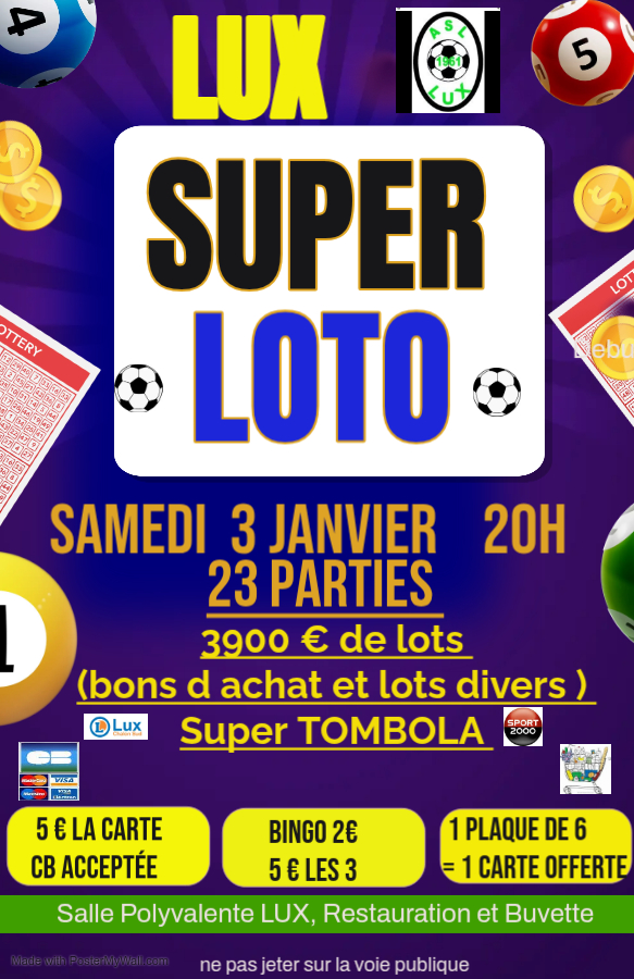 Le super loto de l'AS Lux vous donne rendez-vous le samedi 3 janvier 