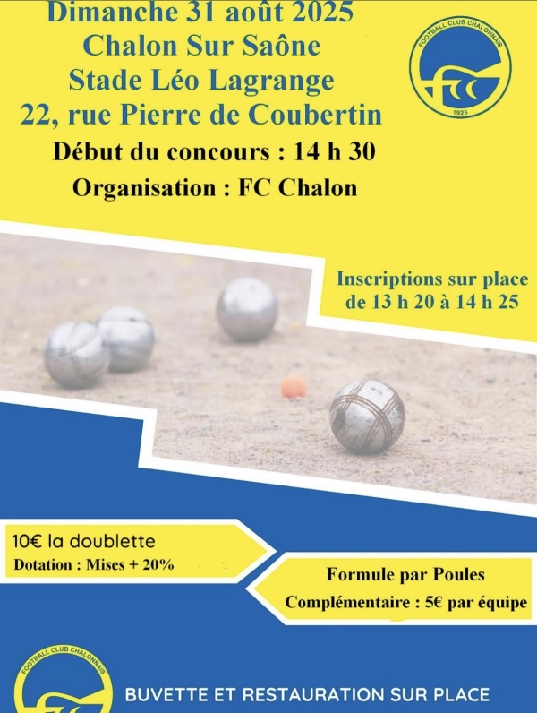 Concours de pétanque le 31 août organisé par le FC Chalon 