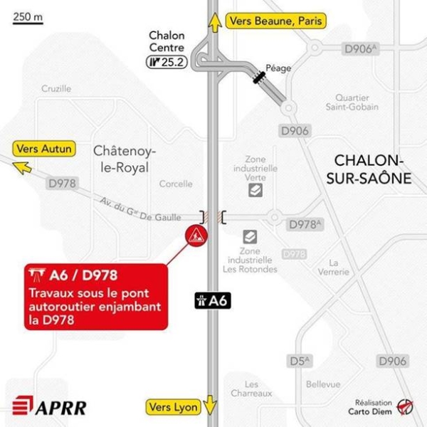 A6/D978 : Du 25 août au 30 octobre, des travaux très bruyants annoncés sous le pont de Châtenoy le Royal 