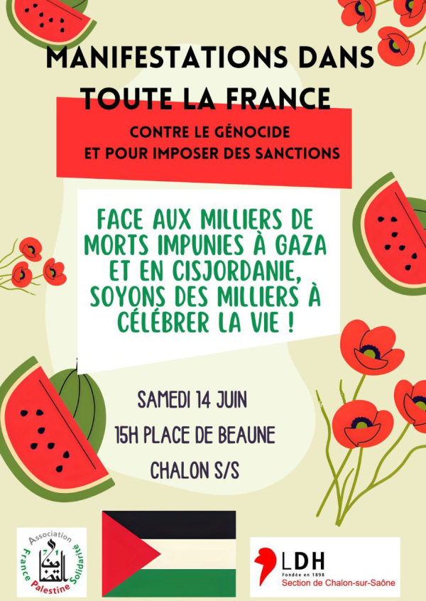 Nouvelle manifestation en soutien à la Palestine ce samedi à Chalon