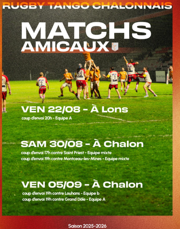 RUGBY - Les prochains matchs amicaux du Rugby Tango Chalonnais 