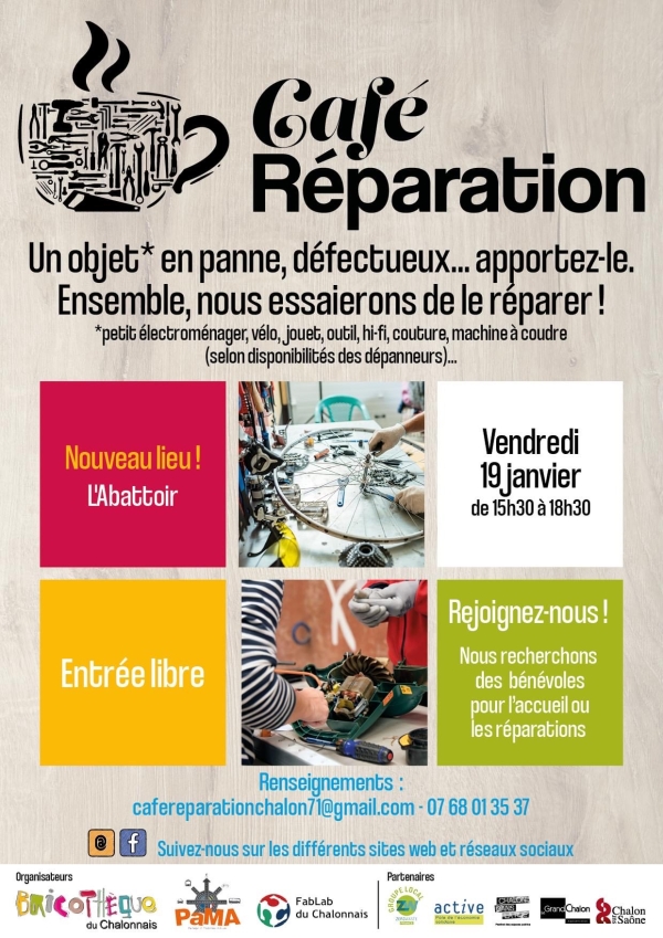 Le prochain café-réparation vous donne rendez-vous ce vendredi à l'Abattoir