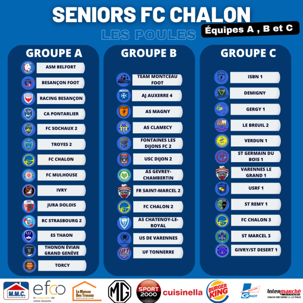 FC CHALON - La reprise du Championnat est annoncée - Découvrez l'ensemble du calendrier pour les équipes A, B et C