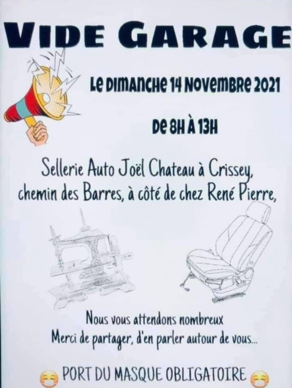 Vide garage ce dimanche à Crissey