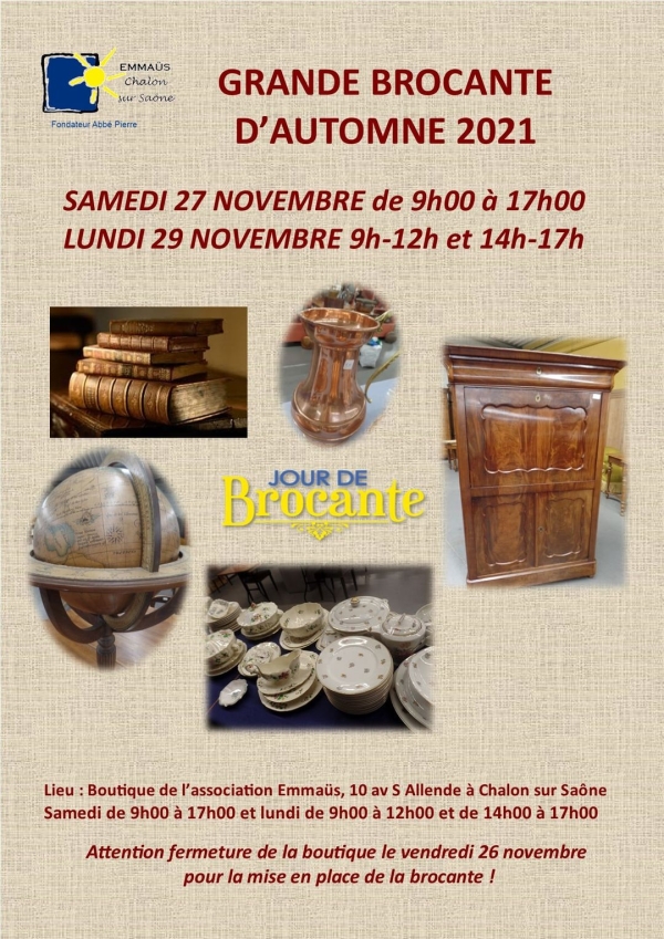 La brocante d'Emmaüs Chalon vous donne rendez-vous samedi et lundi 