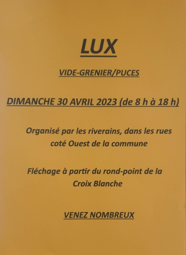 Vide-greniers à Lux le 30 avril 