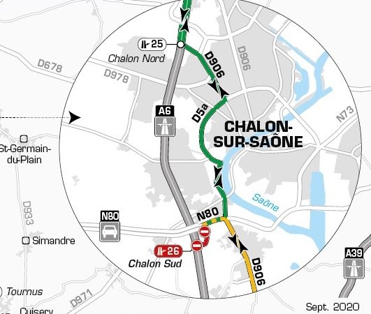  A6 : Des fermetures annoncées des diffuseurs de Chalon Nord / Sud et de Tournus