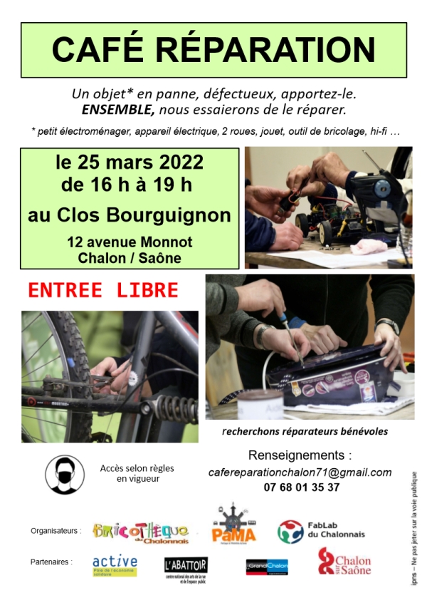 Le 25 mars, venez profiter du café-réparation organisé au Clos Bourguignon