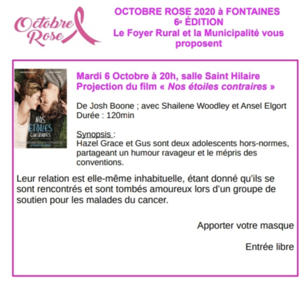 OCTOBRE ROSE - Projection ce mardi soir à Fontaines 