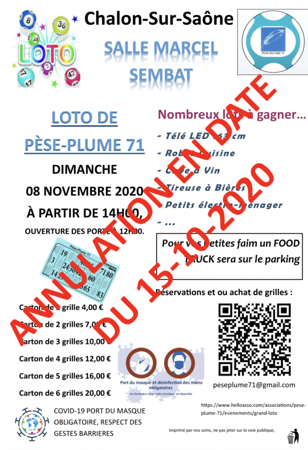 L'association Pèse-Plume 71 annule  son loto 